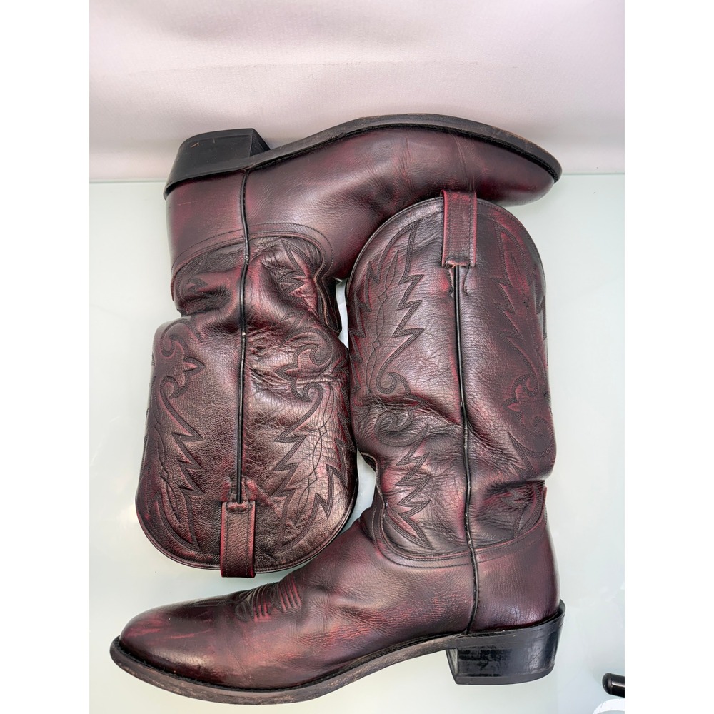 Vintage Dan Post Burgundy Black Cowboy Boots Mens Size 13 D Western Leather USA